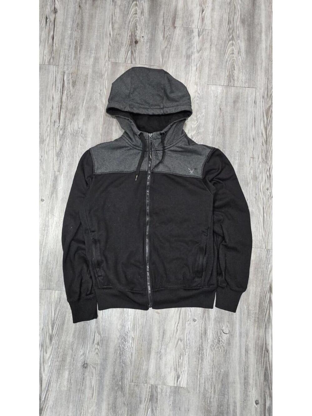 American Eagle Gray Black Zip Up Hoodie Size S/P Full Zip Sweatshirt